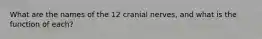 What are the names of the 12 cranial nerves, and what is the function of each?