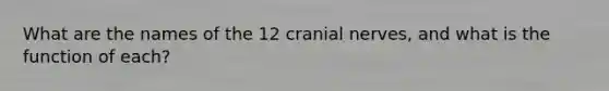 What are the names of the 12 cranial nerves, and what is the function of each?