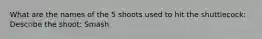 What are the names of the 5 shoots used to hit the shuttlecock: Describe the shoot: Smash