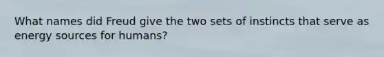 What names did Freud give the two sets of instincts that serve as energy sources for humans?