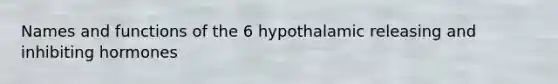 Names and functions of the 6 hypothalamic releasing and inhibiting hormones