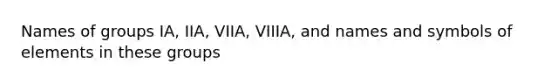 Names of groups IA, IIA, VIIA, VIIIA, and names and symbols of elements in these groups