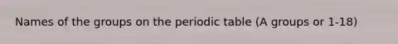 Names of the groups on <a href='https://www.questionai.com/knowledge/kIrBULvFQz-the-periodic-table' class='anchor-knowledge'>the periodic table</a> (A groups or 1-18)