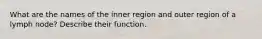 What are the names of the inner region and outer region of a lymph node? Describe their function.