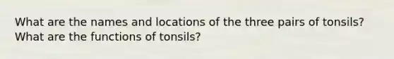 What are the names and locations of the three pairs of tonsils? What are the functions of tonsils?