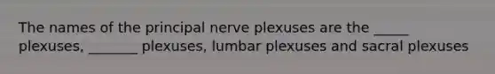 The names of the principal nerve plexuses are the _____ plexuses, _______ plexuses, lumbar plexuses and sacral plexuses