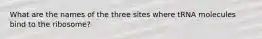 What are the names of the three sites where tRNA molecules bind to the ribosome?