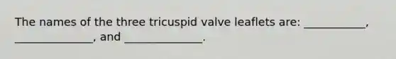 The names of the three tricuspid valve leaflets are: ___________, ______________, and ______________.