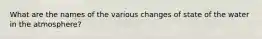 What are the names of the various changes of state of the water in the atmosphere?