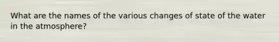 What are the names of the various changes of state of the water in the atmosphere?