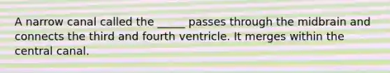 A narrow canal called the _____ passes through the midbrain and connects the third and fourth ventricle. It merges within the central canal.