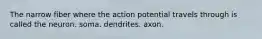 The narrow fiber where the action potential travels through is called the neuron. soma. dendrites. axon.