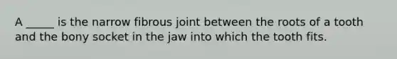 A _____ is the narrow fibrous joint between the roots of a tooth and the bony socket in the jaw into which the tooth fits.