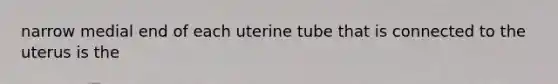 narrow medial end of each uterine tube that is connected to the uterus is the