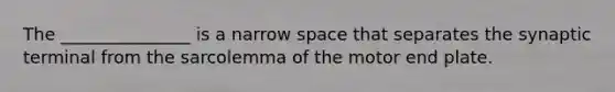 The _______________ is a narrow space that separates the synaptic terminal from the sarcolemma of the motor end plate.