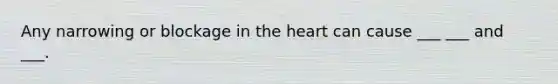 Any narrowing or blockage in the heart can cause ___ ___ and ___.