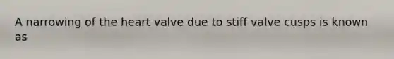 A narrowing of the heart valve due to stiff valve cusps is known as