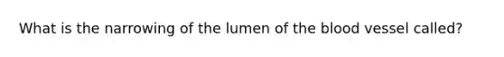 What is the narrowing of the lumen of <a href='https://www.questionai.com/knowledge/k7oXMfj7lk-the-blood' class='anchor-knowledge'>the blood</a> vessel called?