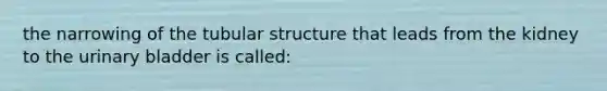 the narrowing of the tubular structure that leads from the kidney to the urinary bladder is called: