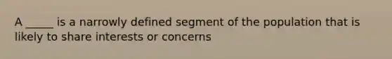 A _____ is a narrowly defined segment of the population that is likely to share interests or concerns