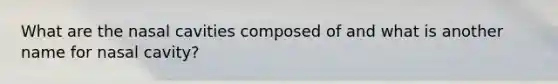 What are the nasal cavities composed of and what is another name for nasal cavity?