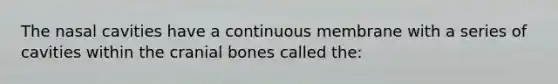 The nasal cavities have a continuous membrane with a series of cavities within the cranial bones called the: