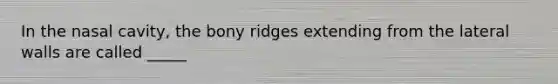 In the nasal cavity, the bony ridges extending from the lateral walls are called _____