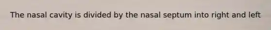 The nasal cavity is divided by the nasal septum into right and left