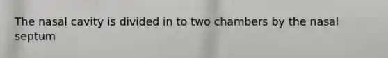 The nasal cavity is divided in to two chambers by the nasal septum