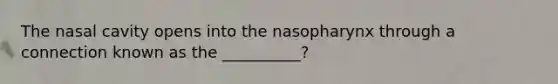 The nasal cavity opens into the nasopharynx through a connection known as the __________?