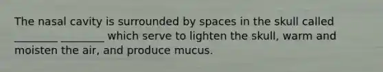 The nasal cavity is surrounded by spaces in the skull called ________ ________ which serve to lighten the skull, warm and moisten the air, and produce mucus.