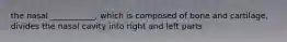 the nasal ___________, which is composed of bone and cartilage, divides the nasal cavity into right and left parts