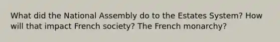 What did the National Assembly do to the Estates System? How will that impact French society? The French monarchy?