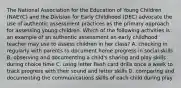 The National Association for the Education of Young Children (NAEYC) and the Division for Early Childhood (DEC) advocate the use of authentic assessment practices as the primary approach for assessing young children. Which of the following activities is an example of an authentic assessment an early childhood teacher may use to assess children in her class? A. checking in regularly with parents to document home progress in social skills B. observing and documenting a child's sharing and play skills during choice time C. using letter flash card drills once a week to track progress with their sound and letter skills D. comparing and documenting the communications skills of each child during play