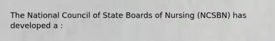 The National Council of State Boards of Nursing (NCSBN) has developed a :