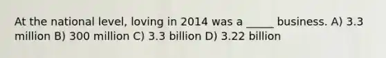 At the national level, loving in 2014 was a _____ business. A) 3.3 million B) 300 million C) 3.3 billion D) 3.22 billion