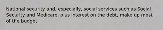 National security and, especially, social services such as Social Security and Medicare, plus interest on the debt, make up most of the budget.