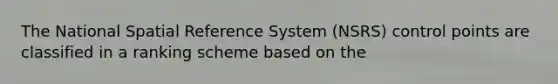 The National Spatial Reference System (NSRS) control points are classified in a ranking scheme based on the