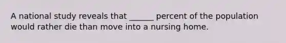 A national study reveals that ______ percent of the population would rather die than move into a nursing home.