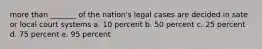 more than _______ of the nation's legal cases are decided in sate or local court systems a. 10 percent b. 50 percent c. 25 percent d. 75 percent e. 95 percent