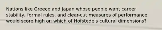 Nations like Greece and Japan whose people want career stability, formal rules, and clear-cut measures of performance would score high on which of Hofstede's cultural dimensions?