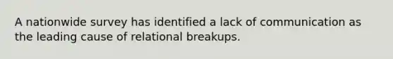 A nationwide survey has identified a lack of communication as the leading cause of relational breakups.