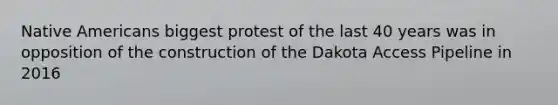 <a href='https://www.questionai.com/knowledge/k3QII3MXja-native-americans' class='anchor-knowledge'>native americans</a> biggest protest of the last 40 years was in opposition of the construction of the Dakota Access Pipeline in 2016