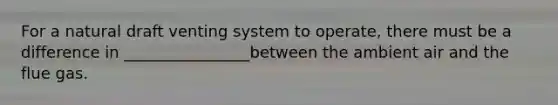 For a natural draft venting system to operate, there must be a difference in ________________between the ambient air and the flue gas.