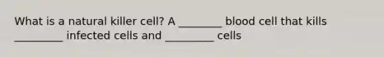 What is a natural killer cell? A ________ blood cell that kills _________ infected cells and _________ cells