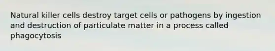 Natural killer cells destroy target cells or pathogens by ingestion and destruction of particulate matter in a process called phagocytosis