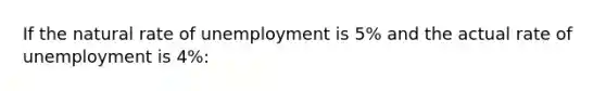 If the natural rate of unemployment is 5% and the actual rate of unemployment is 4%: