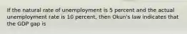 If the natural rate of unemployment is 5 percent and the actual unemployment rate is 10 percent, then Okun's law indicates that the GDP gap is