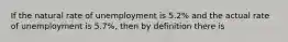 If the natural rate of unemployment is 5.2% and the actual rate of unemployment is 5.7%, then by definition there is