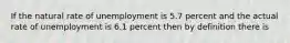 If the natural rate of unemployment is 5.7 percent and the actual rate of unemployment is 6.1 percent then by definition there is